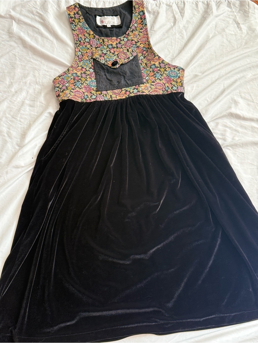 Vintage Dee’s Designs Floral Tapestry Black Velvet Midi Dress Size M Handmade